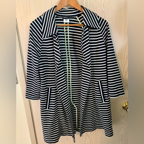 CAbi Maritime Trench Coat Blue & White Striped Nautical Jacket Style 5151 Medium - Picture 5 of 11